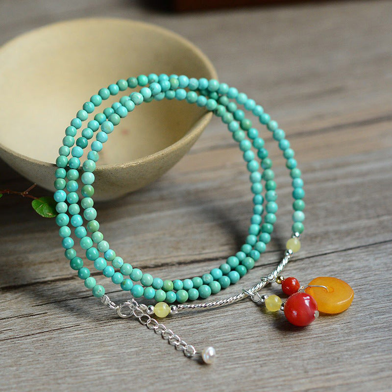Turquoise and Southern Red Agate Beeswax Pendant Bracelet