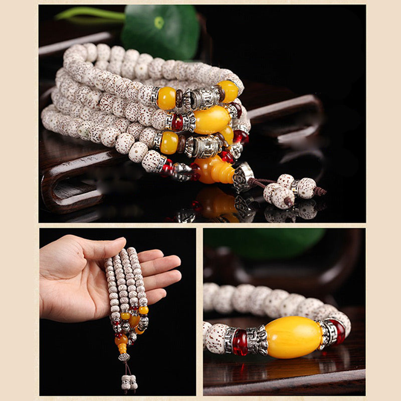 Tibetan Mala Bodhi Seed Amber Balance Bracelet Necklace