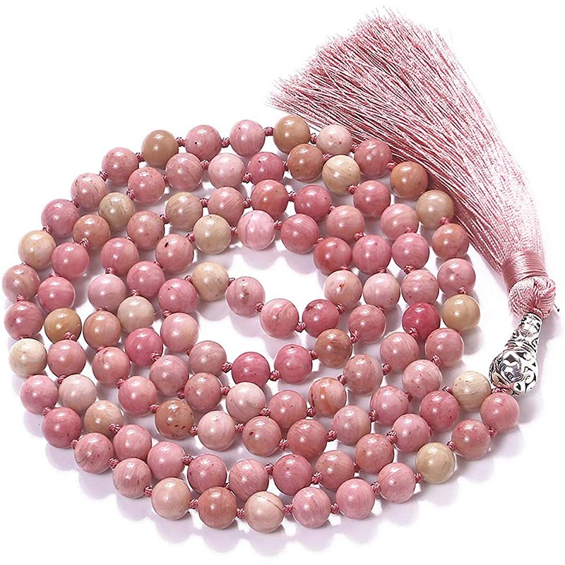 108 Mala Rose Stone Beads Yoga Meditation Prayer Beads Necklace