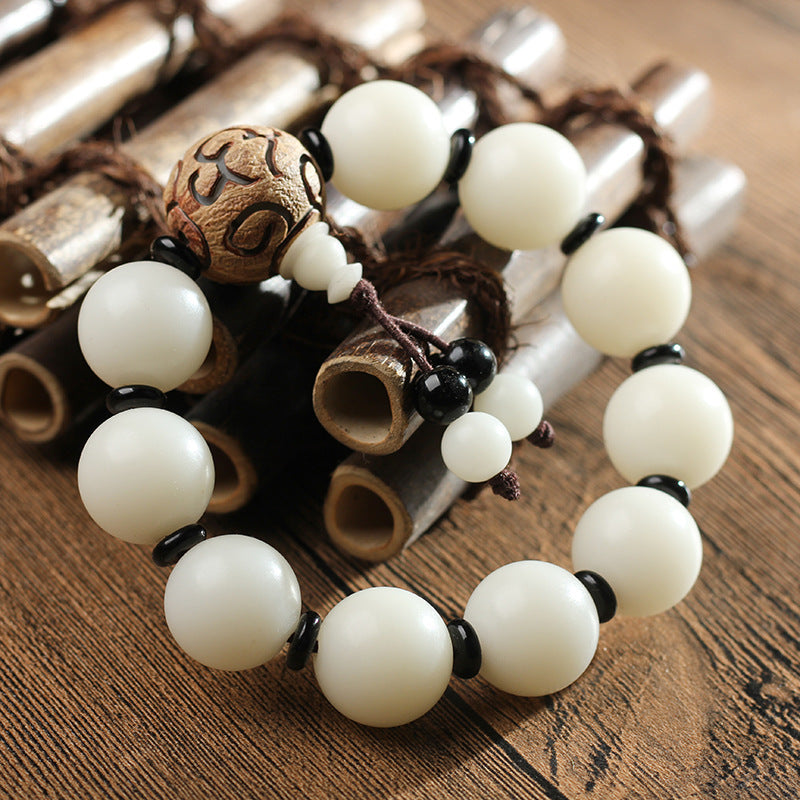 White Jade Bodhi Round Bead Single Circle Bracelet Buddha Beads