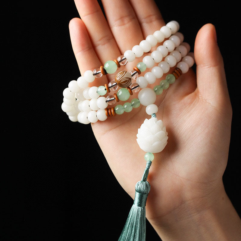 White Bodhi Seed Mala 108 Beads Protection Bracelet Necklace