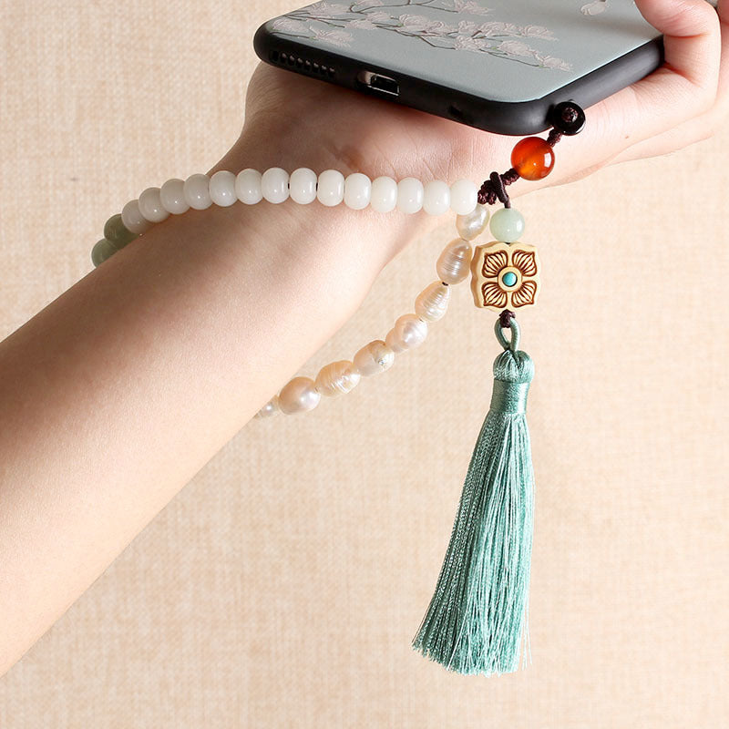 Chinese style tassel pearl mobile phone pendant