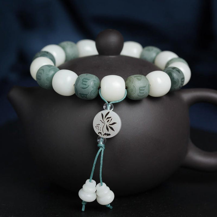 White Jade Bodhi Six True Words Protection Bracelet