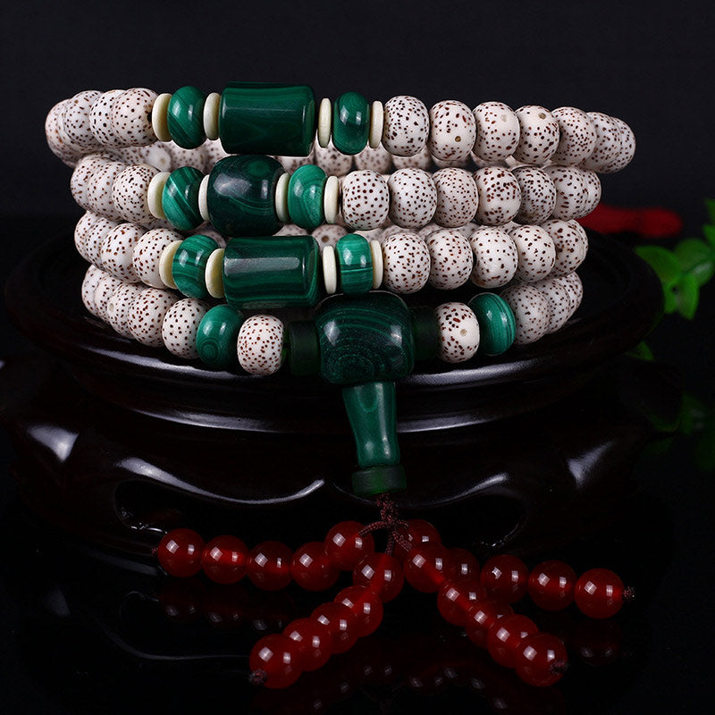 Tibetan Malachite Mala Bodhi Seed Protection Necklace Bracelet