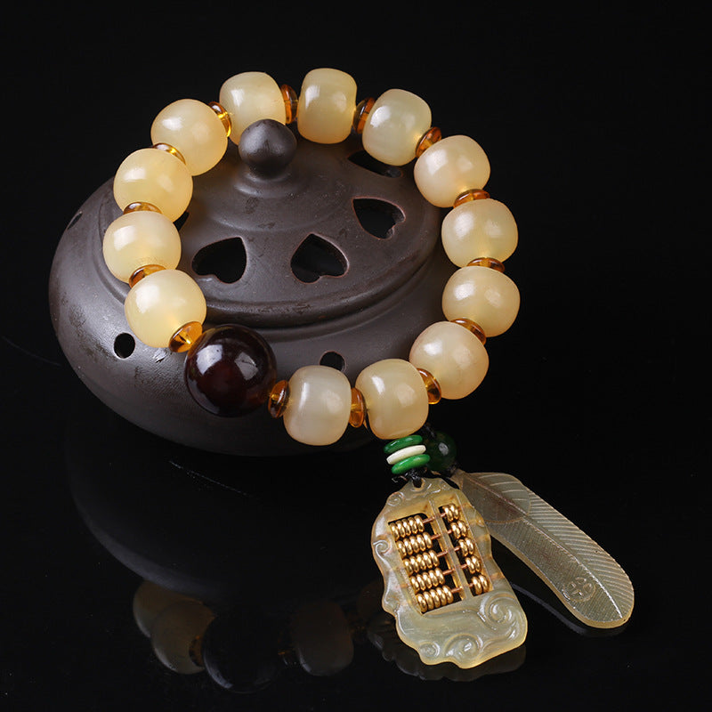 Tibetan Sheep Horn Buddha Bead Bracelet Round Bead Single Circle Bracelet