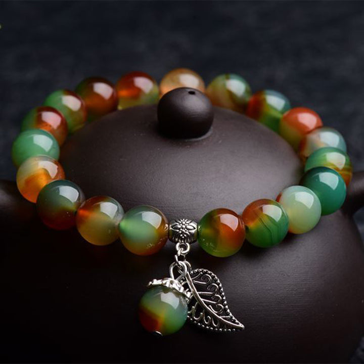 Colorful Onyx Bracelet Leaf Pattern Agate Bracelet