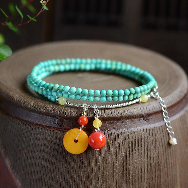 Turquoise and Southern Red Agate Beeswax Pendant Bracelet