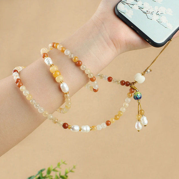 Bodhi Gold Silk Jade Long Mobile Phone Chain Freshwater Pearl Hanging Neck Mobile Phone Rope