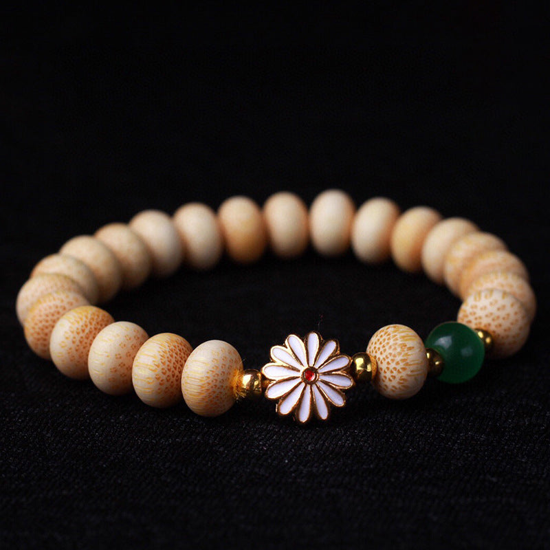 Gold silk bamboo abacus beads DIY emerald daisy bracelet