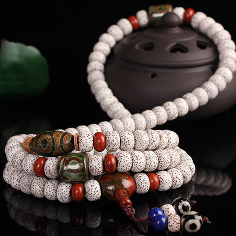 Tibetan Mala Bodhi Seed Dzi Bead Wealth Peace Bracelet Necklace