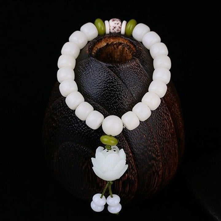 Lotus Natural White Jade Luck Bracelet