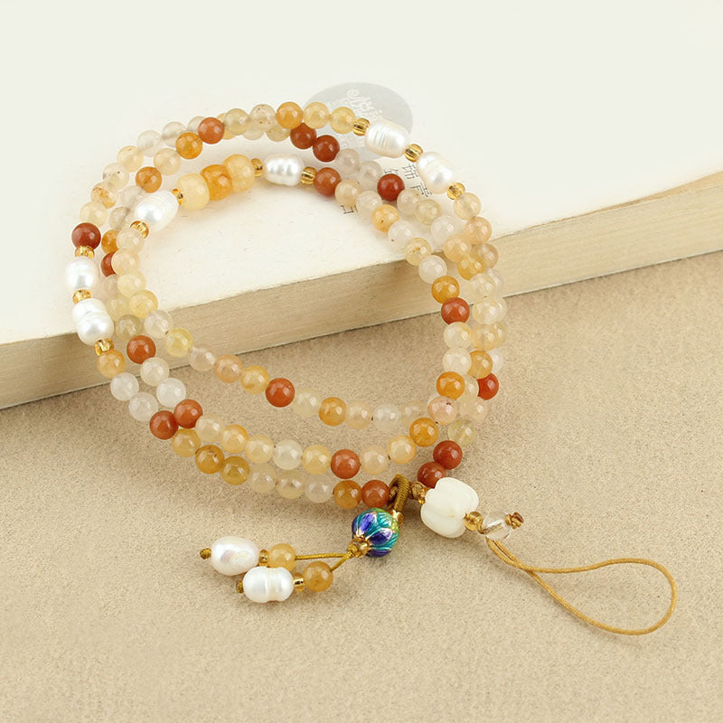 Bodhi Gold Silk Jade Long Mobile Phone Chain Freshwater Pearl Hanging Neck Mobile Phone Rope