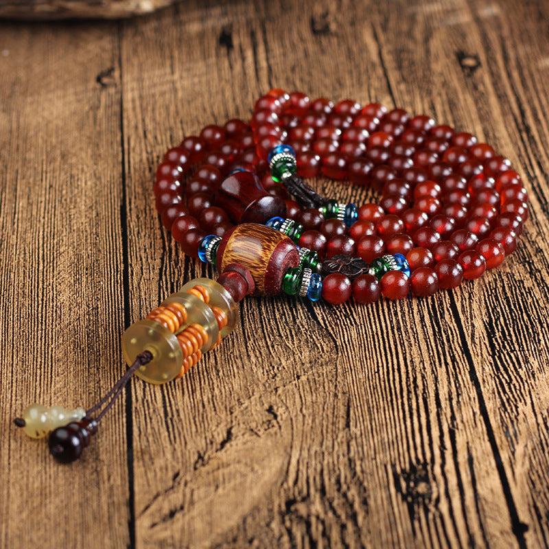 Natural Tibetan old sheep horn 108 Buddha beads bracelet