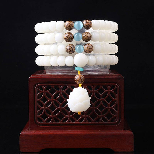 Tibetan Mala White Jade Peace Necklace Bracelet