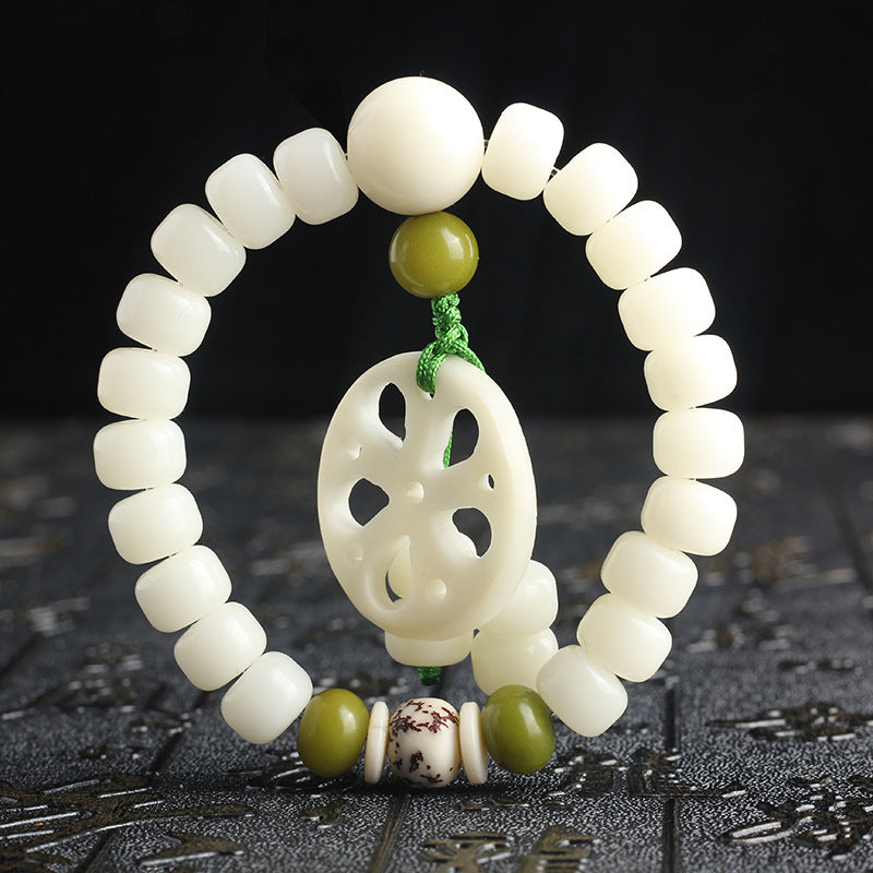 White Bodhi Root Single Circle Fruit Lotus Root Slices Bracelet Buddha Beads