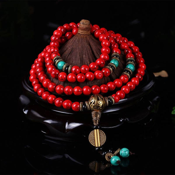 Tibetan Mala Red Turquoise Lucky Necklace Bracelet