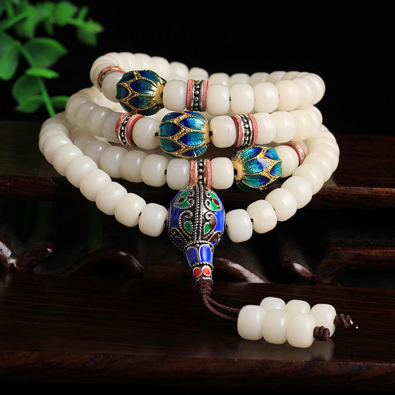 108 Beads White Bodhi Seed Mala Blessing Bracelet Necklace