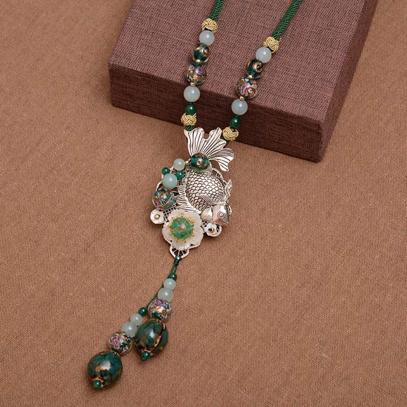 Natural Green Agate Goldfish Luck Success Necklace Pendant