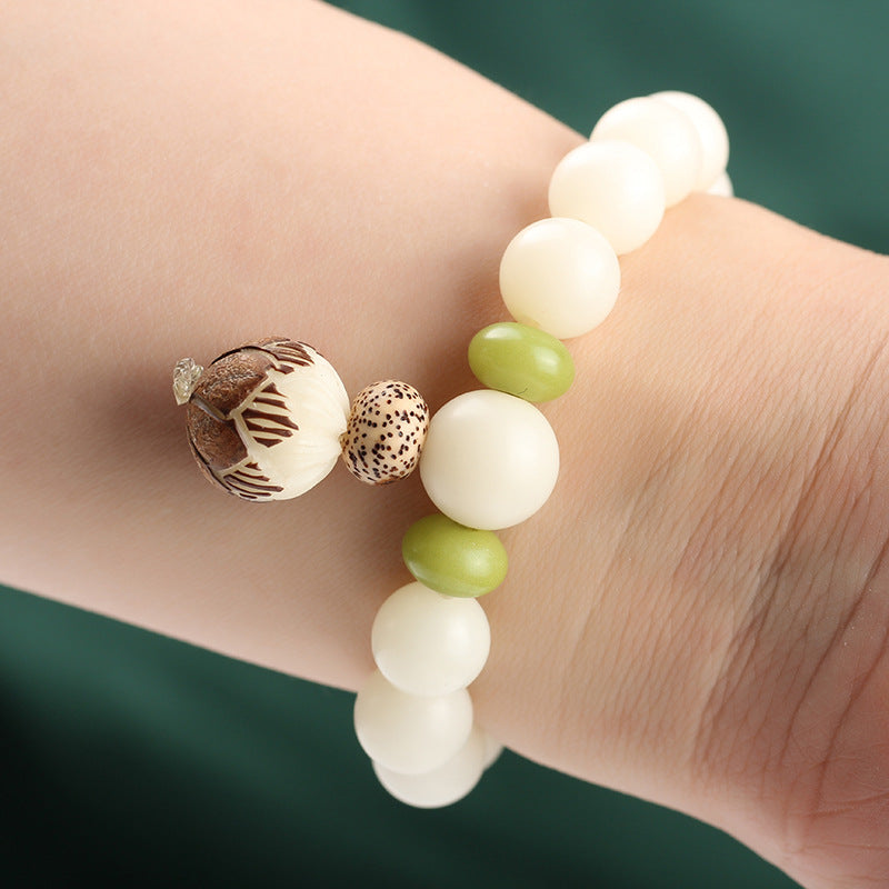 White Jade Bodhi Round Bead Single Circle Bracelet Buddha Beads