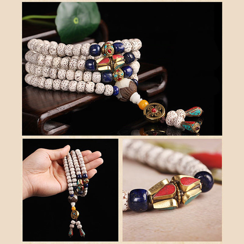 Tibetan Mala Bodhi Seed Lotus Peace Bracelet Necklace