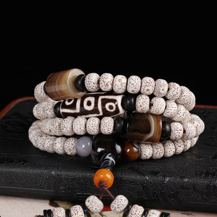 Tibetan Nine-Eye Dzi Bead Mala Bodhi Seed Wealth Peace Bracelet Necklace