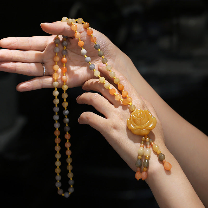 Tibetan Golden Silk Jade Wealth Pendant Necklace