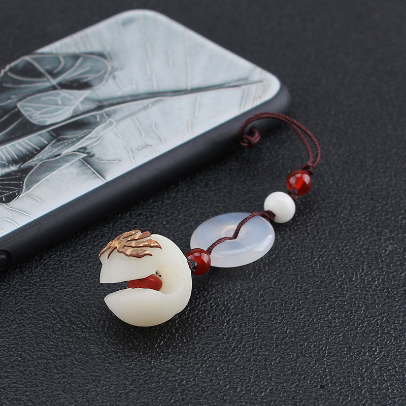 Agate Chalcedony Safety Buckle Red Bean Bodhi Bell Pendant Mobile Phone Case Ornament