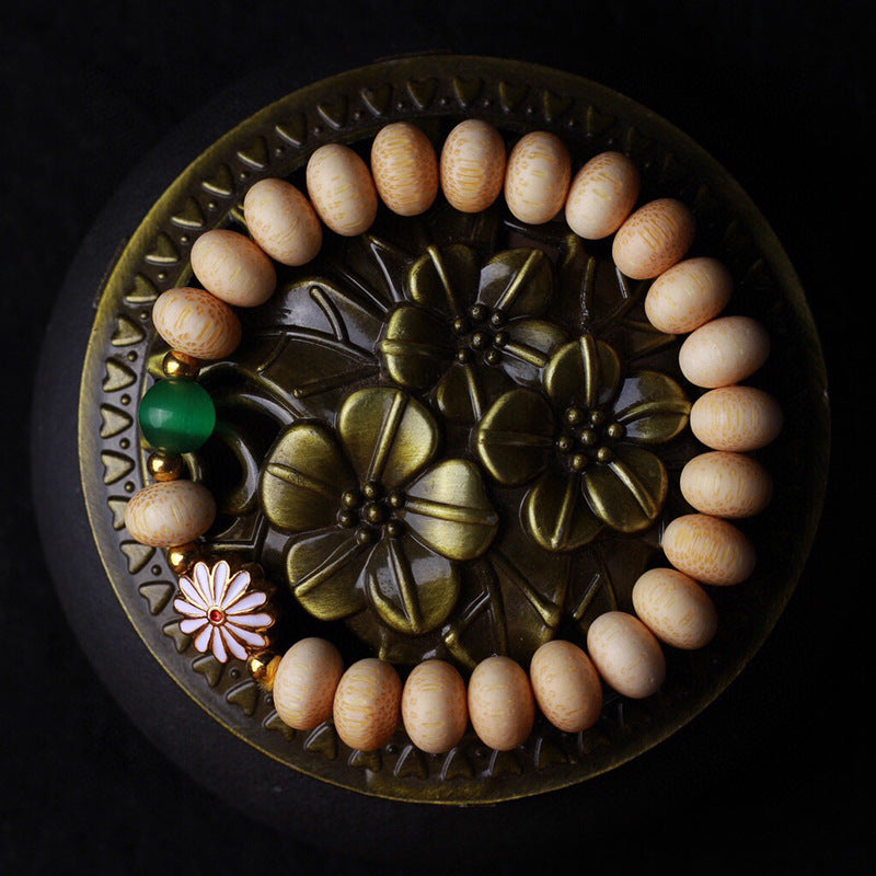 Gold silk bamboo abacus beads DIY emerald daisy bracelet