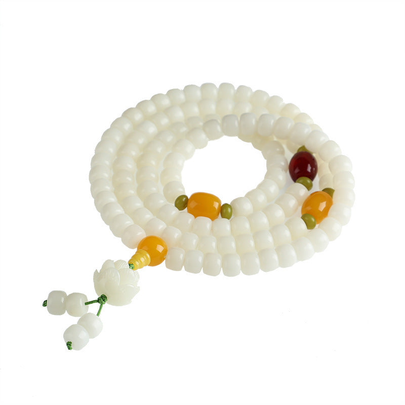 White Bodhi Seed Lotus Mala Healing Necklace Bracelet