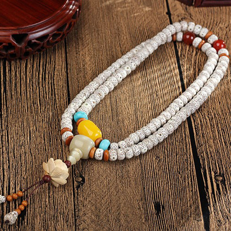 Bodhi Seed Boxwood Lotus Mala Wealth Success Necklace Bracelet