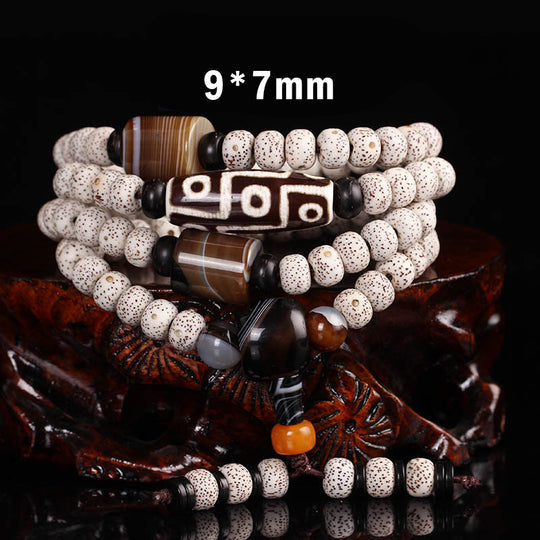 Tibetan Nine-Eye Dzi Bead Mala Bodhi Seed Wealth Peace Bracelet Necklace
