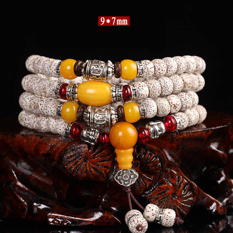 Tibetan Mala Bodhi Seed Amber Balance Bracelet Necklace