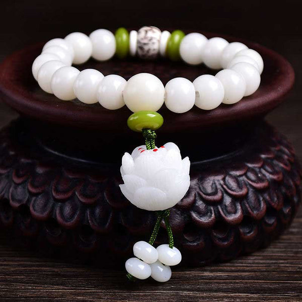 Lotus Natural White Jade Luck Bracelet