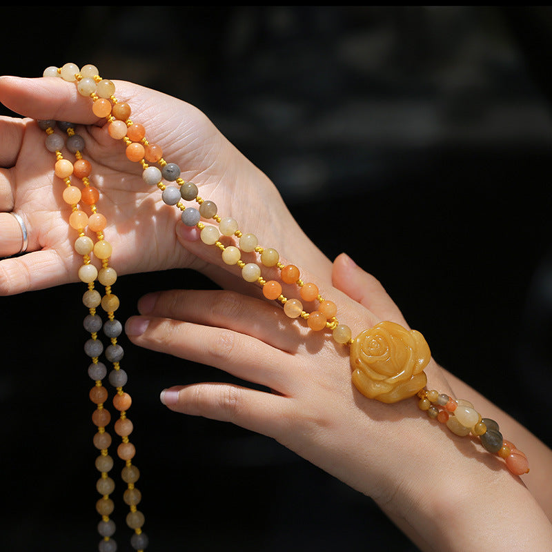 Tibetan Golden Silk Jade Wealth Pendant Necklace