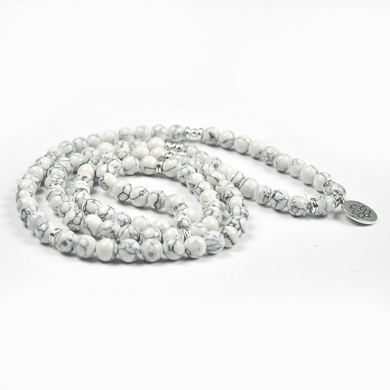 White Turquoise Lotus Mala Healing Necklace Bracelet