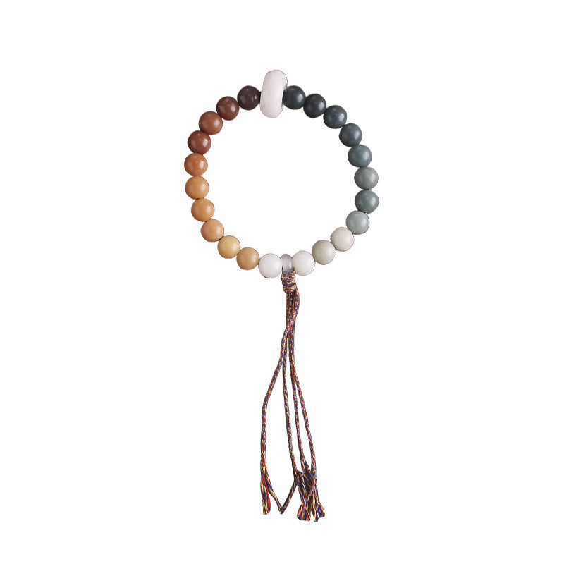 Weathered Green Bodhi Seed Gradient Color Text Play Buddha Bead Bracelet