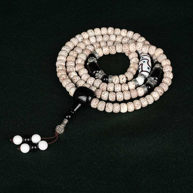 Tibetan Mala Bodhi Seed Dzi Bead Black Onyx Fortune Necklace Bracelet