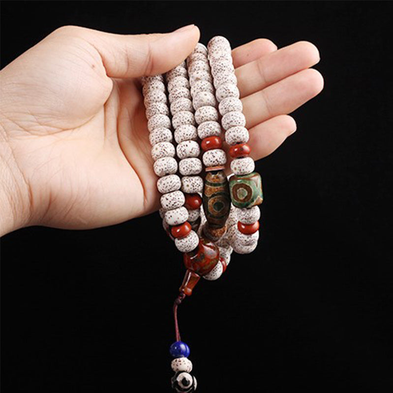 Tibetan Mala Bodhi Seed Dzi Bead Wealth Peace Bracelet Necklace