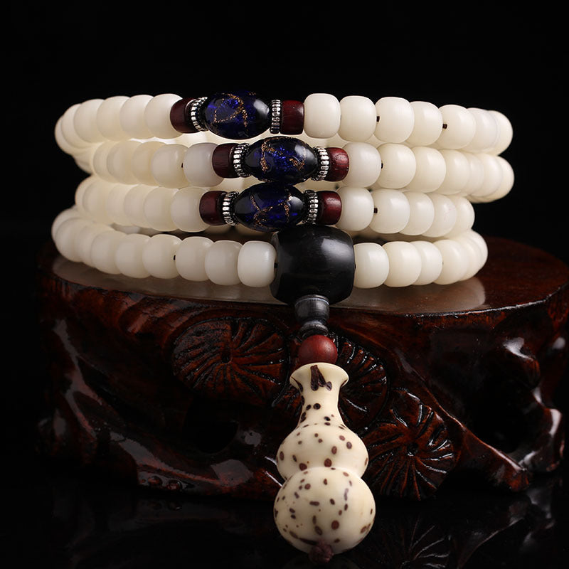 White Bodhi Seed Mala 108 Beads Luck Bracelet Necklace