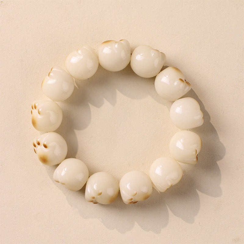 Natural Bodhi Root DIY Carved Cute Cat Claw Bracelet