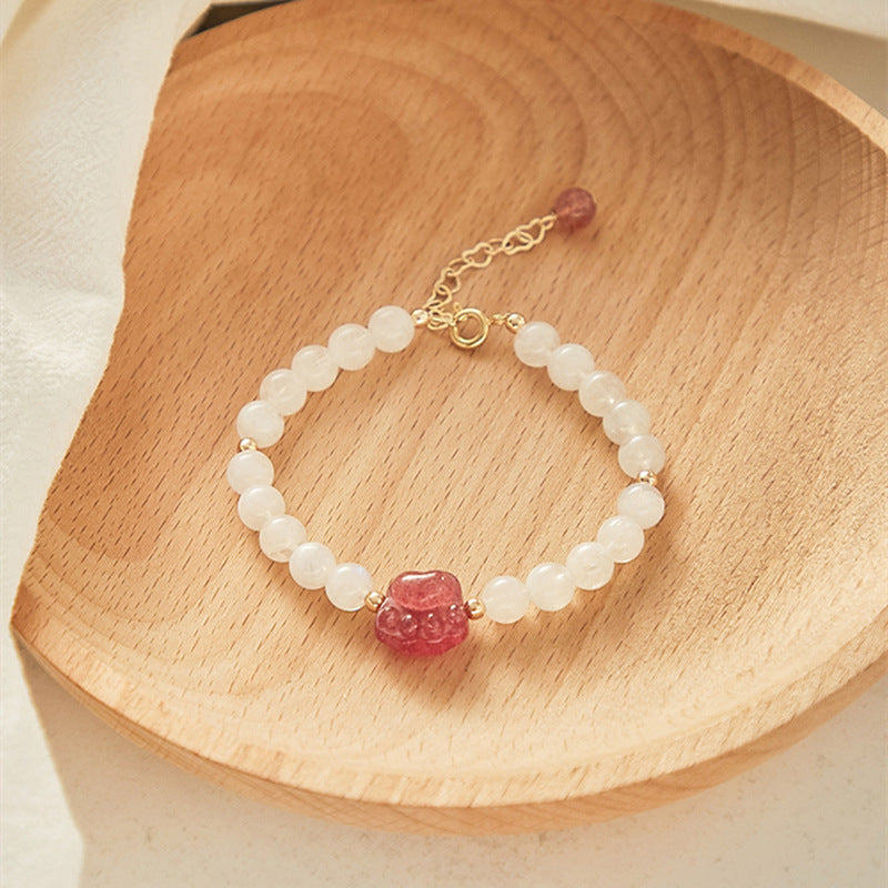 Natural Moonstone with Strawberry Crystal Cat Claw Crystal Bracelet