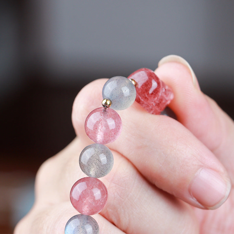 Natural Strawberry Pixiu with Gray Moonstone Bracelet