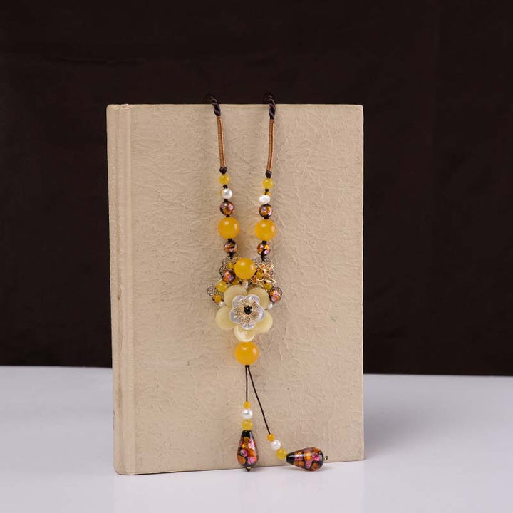 Tibetan Yellow Agate Blessing Necklace Pendant