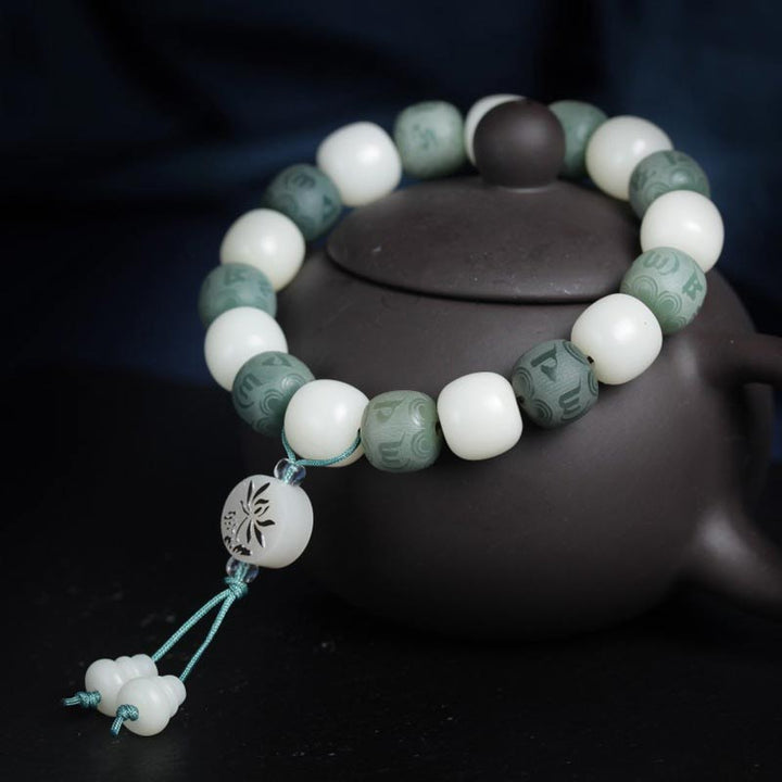 White Jade Bodhi Six True Words Protection Bracelet