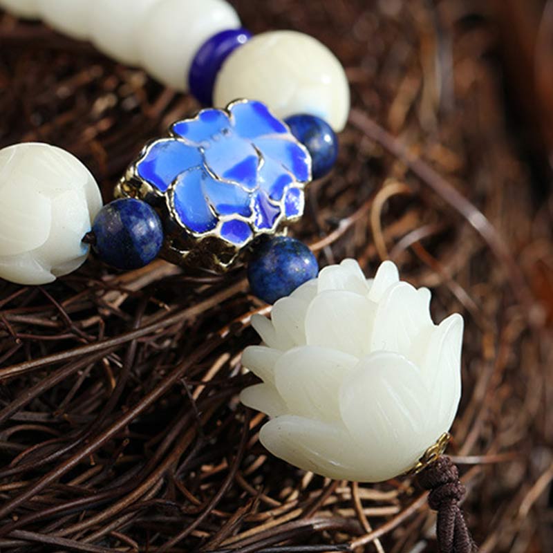 White Bodhi Lotus Mala Focus Necklace Bracelet