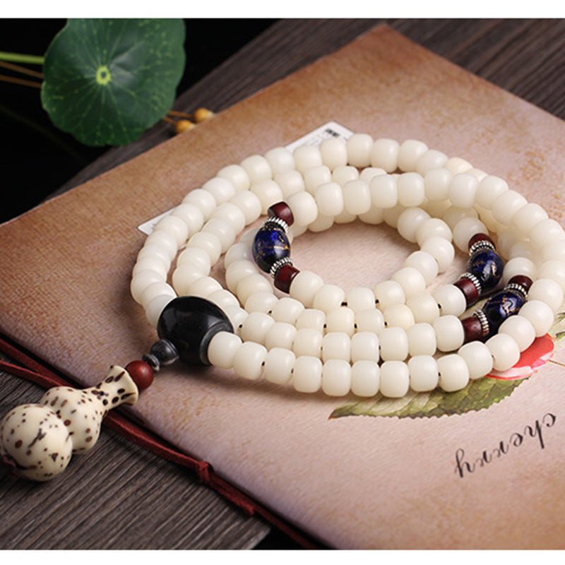 White Bodhi Seed Mala 108 Beads Luck Bracelet Necklace