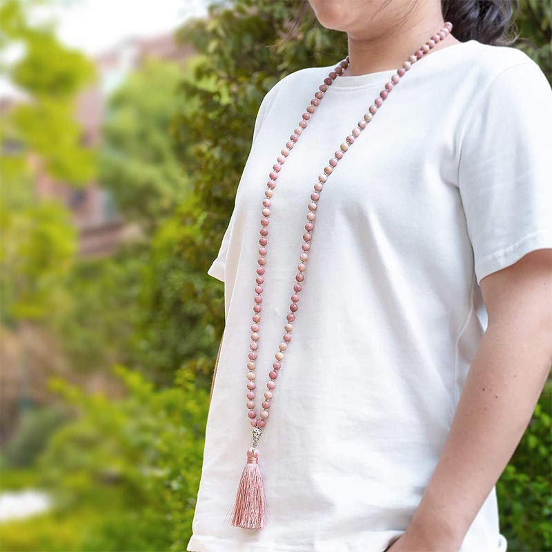 108 Mala Rose Stone Beads Yoga Meditation Prayer Beads Necklace