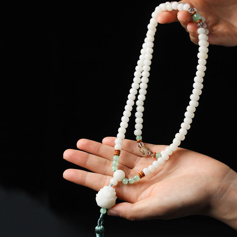 White Bodhi Seed Mala 108 Beads Protection Bracelet Necklace